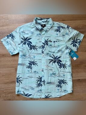 O'Neill Light Blue Hawaiian Palm Print Short Sleeve Shirt